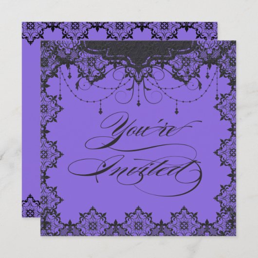 Resplendent Romance Lace Paarse Uitnodiging (Voorkant / Achterkant)