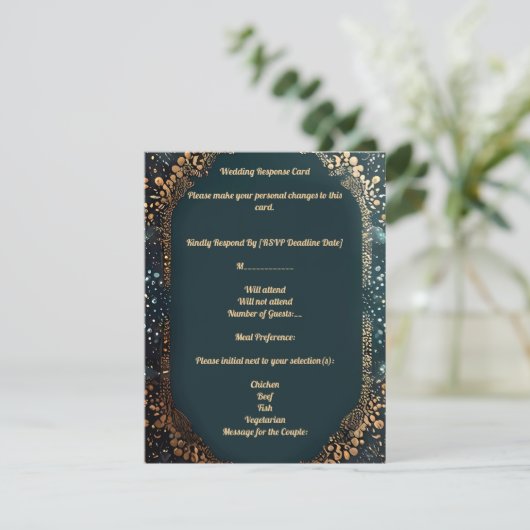 Respons kaart met kleine gestippelde design bloeme (Staand voorkant)