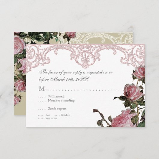 Respons RSVP Uitnodigt Kaart uit - Trellis Roos Vi (Voorkant / Achterkant)