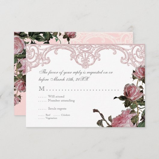 Respons RSVP Uitnodigt Kaart uit - Trellis Roos Vi (Voorkant / Achterkant)