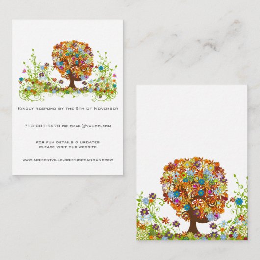 Respons van de boom van de Vloerliefde RSVP en de  Informatiekaartje (Voorkant / Achterkant)