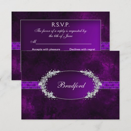 RESPONSCARD - PAARS - OVAL INSET - FAUX JEWELS RSVP KAARTJE (Voorkant / Achterkant)