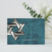 Response Kaart Bar Mitzvah Blauwgroen grunge (Staand voorkant)