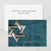 Response Kaart Bar Mitzvah Blauwgroen grunge (Voorkant / Achterkant)