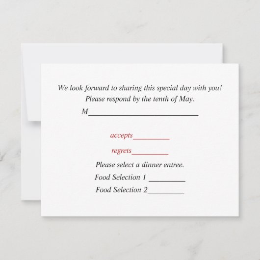 Responskaart voor bruiloft-uitnodigingen RSVP kaartje (Voorkant)