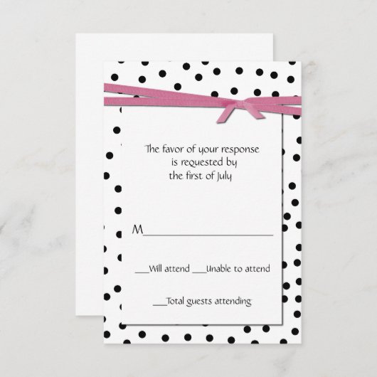 Responskaart voor zwarte en witte poka Dot Party RSVP Kaartje (Voorkant / Achterkant)