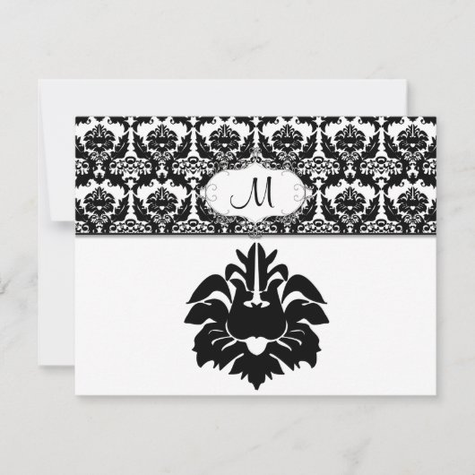 Responskaarten voor Black & White Damask Wedding RSVP Kaartje (Voorkant)