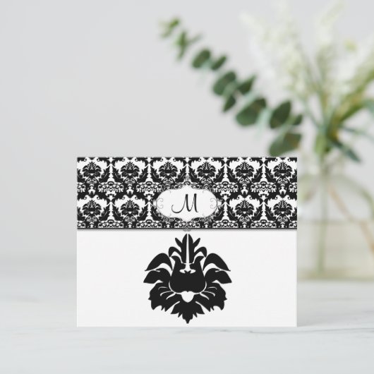 Responskaarten voor Black & White Damask Wedding RSVP Kaartje (Staand voorkant)