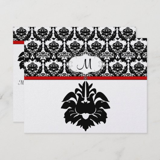 Responskaarten voor Black & White Damask Wedding RSVP Kaartje (Voorkant / Achterkant)