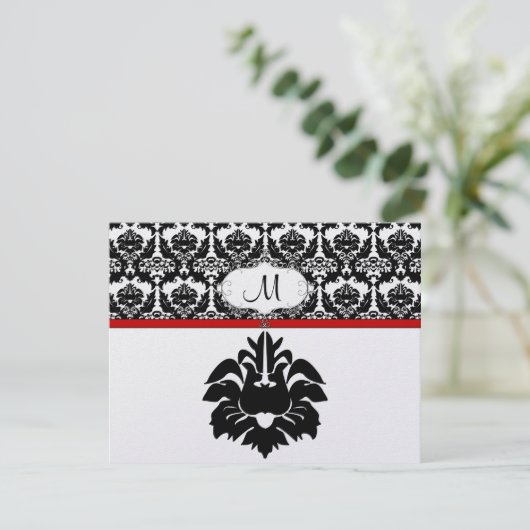 Responskaarten voor Black & White Damask Wedding RSVP Kaartje (Staand voorkant)