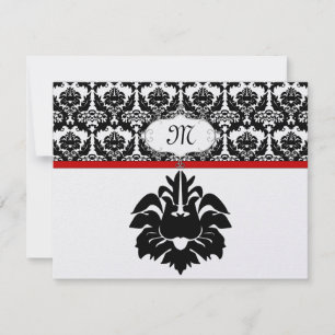 Responskaarten voor Black & White Red Damask Weddi RSVP Kaartje