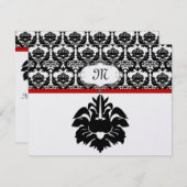 Responskaarten voor Black & White Red Damask Weddi RSVP Kaartje (Voorkant / Achterkant)