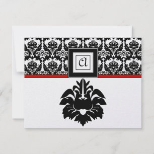 Responskaarten voor Black & White Red Damask Weddi RSVP Kaartje