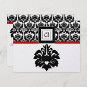 Responskaarten voor Black & White Red Damask Weddi RSVP Kaartje (Voorkant / Achterkant)