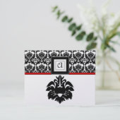 Responskaarten voor Black & White Red Damask Weddi RSVP Kaartje (Staand voorkant)