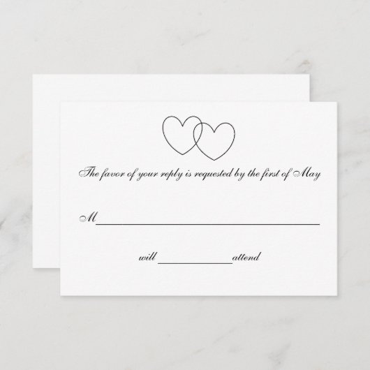 Responskaarten voor "interlocking Hearts" RSVP Kaartje (Voorkant / Achterkant)