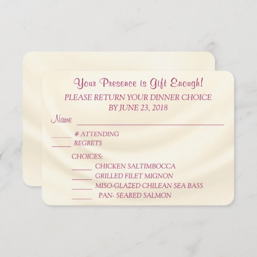 Responskaarten voor menu's met enveloppen (Voorkant / Achterkant)