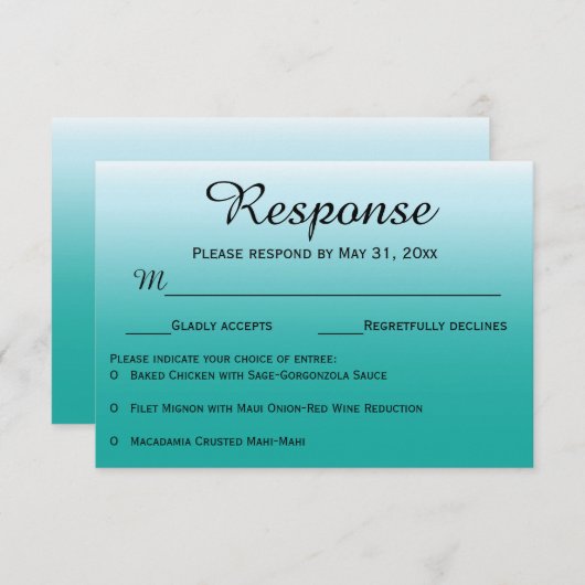 Responskaarten voor ombre Ocean Wedding RSVP (Voorkant / Achterkant)