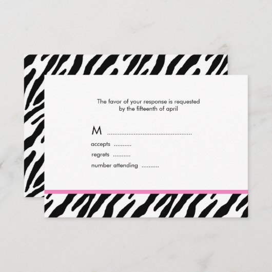 Responskaarten voor Zebra Pattern RSVP Kaartje (Voorkant / Achterkant)