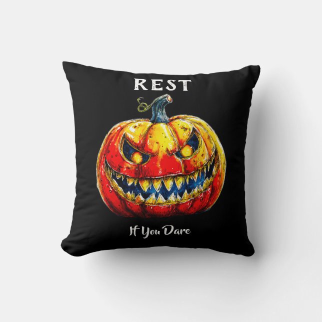 Rest if you dare Halloween Smiling Pumpkin Kussen (Voorkant)