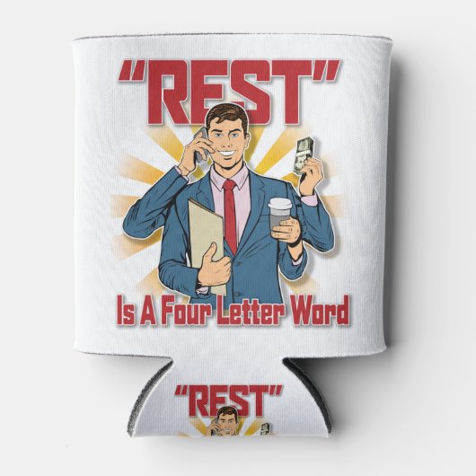 Rest is een woord met vier letters (zakenman) blikjeskoeler (Voorkant)