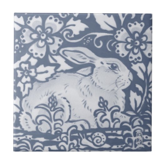 Rest Rabbit Blue White Botanical Dedham Delft Tegeltje (Voorkant)