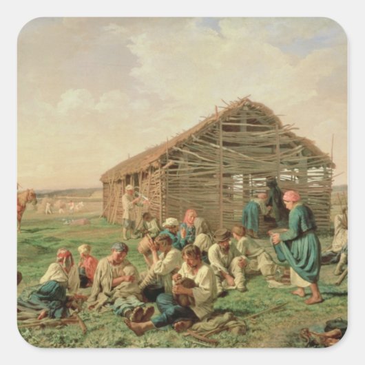 Rest tijdens het hagen, 1861 vierkante sticker (Voorkant)