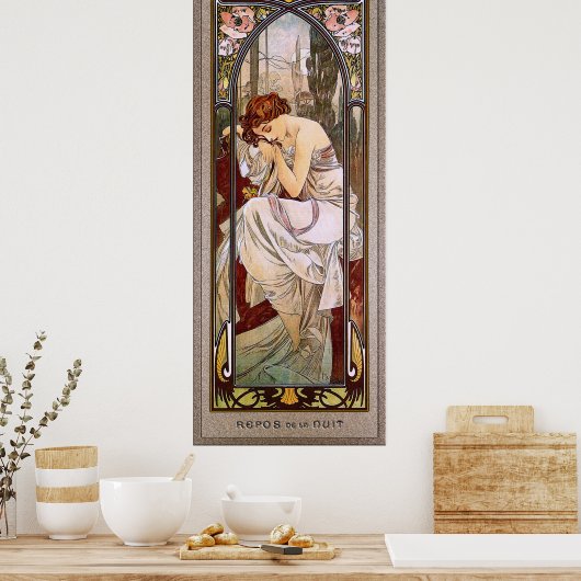Rest van de nacht door Alphonse Mucha Poster (Keuken)