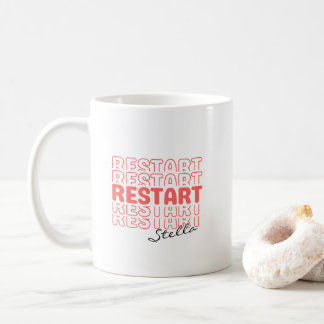 Restart Coral Wavy Retro Custom Name Text Koffiemok