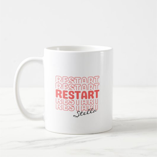 Restart Coral Wavy Retro Custom Name Text Koffiemok (Links)
