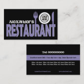 Restaurant bestek bord lavendel zwart wit visitekaartje (Voorkant / Achterkant)