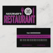 Restaurant bestek bord paarse zwart wit visitekaartje (Voorkant / Achterkant)