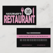 Restaurant bestek bord roze zwart wit visitekaartje (Voorkant / Achterkant)