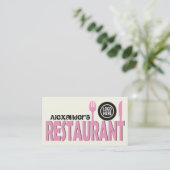 Restaurant bestek bord roze zwart wit visitekaartje (Staand voorkant)