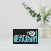 Restaurant bestek bord turquoise zwart wit visitekaartje (Staand voorkant)
