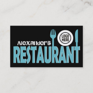 Restaurant bestek bord turquoise zwart wit visitekaartje