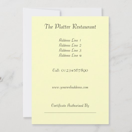 Restaurant/Bistro/Diner ~ Cadeaubonnen (Achterkant)