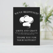 Restaurant Black White Chef Pet Covid Reopening Bedankkaart (Staand voorkant)