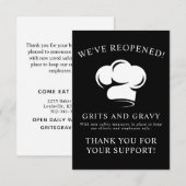 Restaurant Black White Chef Pet Covid Reopening Bedankkaart (Voorkant / Achterkant)