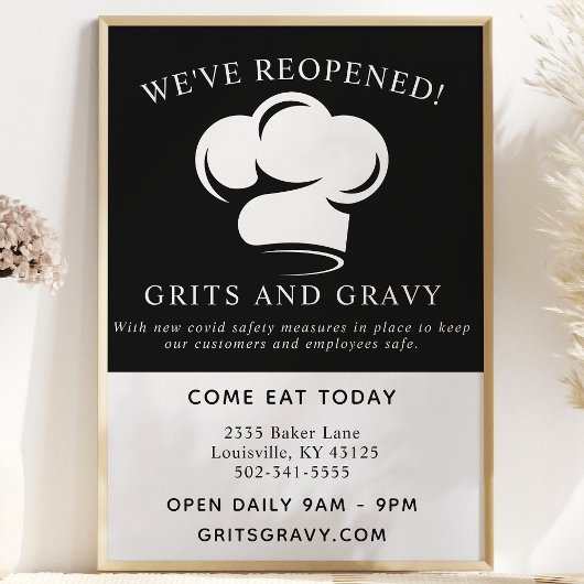 Restaurant Black White Chef Pet Covid Reopening Flyer