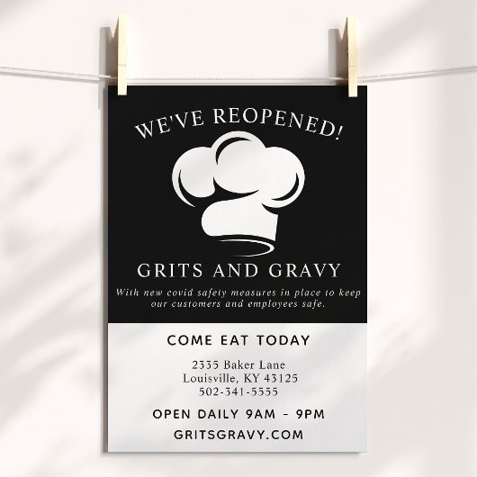 Restaurant Black White Chef Pet Covid Reopening Flyer