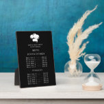 Restaurant Black White Chef Pet Menu Price Fotoplaat<br><div class="desc">Restaurant Black White Chef Pet Menu Price plaque. Deze professionele plaquette is een geweldige,  niet-aanraking manier om uw salonservices of prijslijst weer te geven in het licht van de overweldigende pandemie van het corona-virus van 19 jaar. Pas dit douaneontwerp met uw eigen tekst,  kleuren,  en logo aan.</div>