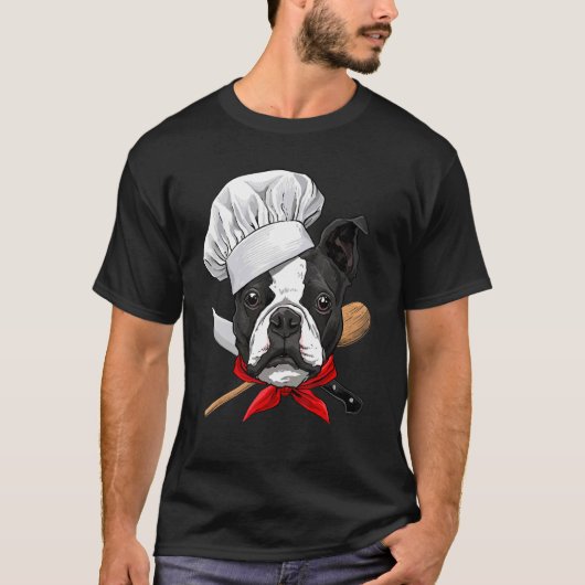 Restaurant Boston Terrier Chef Cook Kitchen Cookin T-shirt (Voorkant)