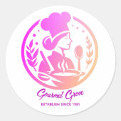 Restaurant Branding Sticker - Vrouw Chef Logo (Voorkant)