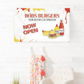 Restaurant Business Open Hamburger Sign Spandoek (Insitu)