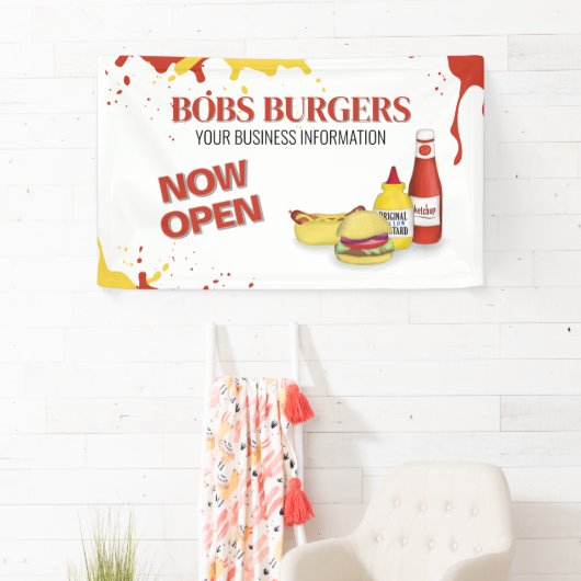 Restaurant Business Open Hamburger Sign Spandoek (Insitu)