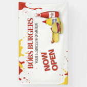 Restaurant Business Open Hamburger Sign Spandoek (Verticaal)