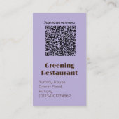 Restaurant café eetgelegenheid menu QR code Contactkaartje (Achterkant)
