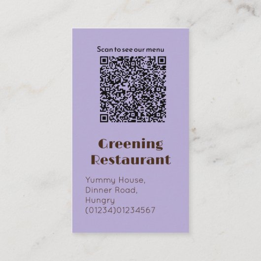 Restaurant café eetgelegenheid menu QR code Contactkaartje (Achterkant)