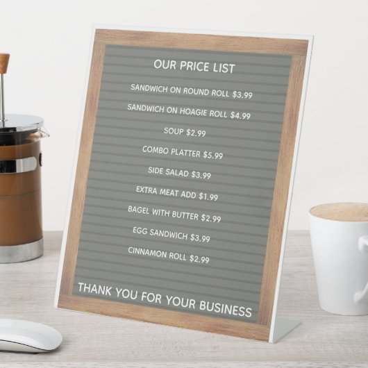 Restaurant Cafe Koffiewinkel Prijslijst Pedes Reclamebord Met Voetstuk (Insitu)